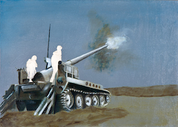 Irgendwo ist immer Krieg I./14, Öl auf Schichtholz, 2014, 30 × 42 cm