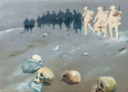 Irgendwo ist immer Krieg X./13, Öl auf Schichtholz, 2013, 30 × 42 cm