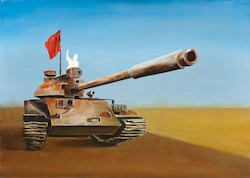 Irgendwo ist immer Krieg VII./14, Öl auf Schichtholz, 2014, 30 × 42 cm