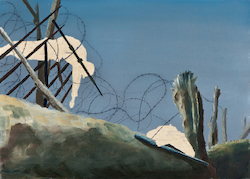 Irgendwo ist immer Krieg XIII./13, Öl auf Schichtholz, 2013, 30 × 42 cm