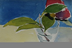 Kamelie im Glas I., Aquarell, 2017, 10,5 × 15 cm