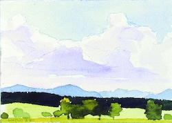 Landschaft bei Weilheim I, Aquarell, 2007, 12 × 17 cm