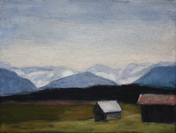 Landschaft mit zwei Stadeln, Öl auf Leinwand, 2016, 30 × 40 cm