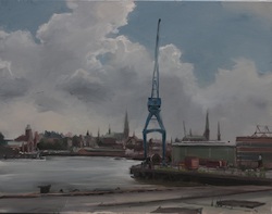 Lübeck von Norden, Öl auf Leinwand, 2016, 70 × 90 cm