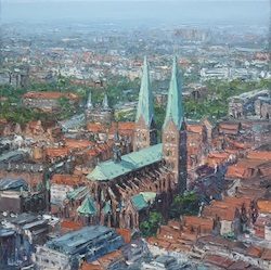 Luftansicht Lübeck, Öl auf Leinwand, 50 × 50 cm