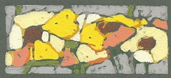 Rosen - gelb, Linolschnitt, 2019, 6,3 × 14,7 cm