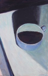 Stillleben mit Tasse, Aufsicht, Öl auf Leinwand, 2016, 54 × 34 cm