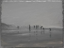 Strandleben, diesig, Öl auf Leinwand, 2014, 30 × 40 cm
