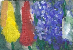 Tulpen, Vergißmeinnicht, Gouache, 2014, 11 × 15,5 cm