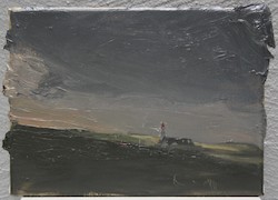 Westfeuer, Ellenbogen, Öl auf Holz, 2013, 18 × 24 cm
