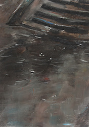 Abfluß im Regen, Öl auf Leinwand, 2012, 33,5 × 24 cm