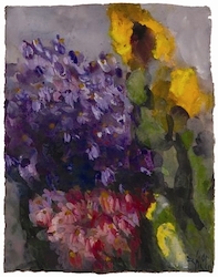 Astern und Sonnenblumen 2005, Gouache, 2005, 48,5 × 39 cm