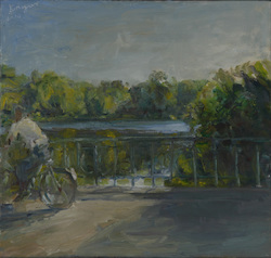 Auf der Mühlenbrücke, Öl auf Leinwand, 2010, 52 × 55 cm