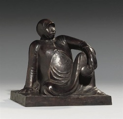 Russische Bettlerin mit Schale