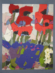 Garten mit Mohn/Storchschnabel, Linolschnitt, 2009, 54 × 42 cm
