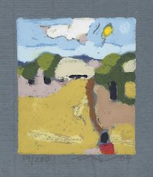 Herbst bei Gelting, Linolschnitt, 2009, 14,1 × 12,2 cm