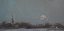 Mondaufgang über Neugalmsbüll, Öl auf Leinwand, 2012, 15,5 × 31 cm