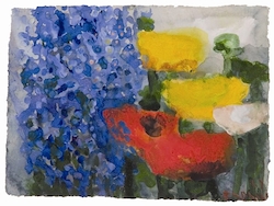 Roter, gelber Mohn und Vergißmeinicht, Gouache, 2000, 28,5 × 39 cm