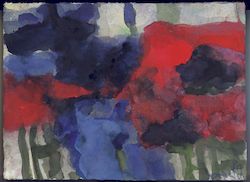 Roter Mohn und Iris, Gouache, 2009, 27,5 × 37,8 cm
