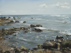 Steinküste/Gegenlicht II, Öl auf Hartfaser, 2012, 30 × 40 cm