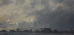 Wolkendunst über dem Mühlendeich, Öl auf Leinwand, 2012, 25 × 52 cm